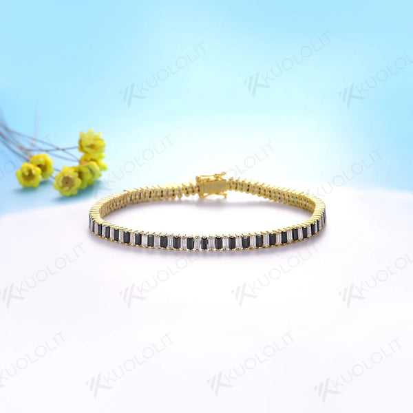 Kuololit 6CTW Black White Moissanite Tennis Bracelet for Women Solid 18K 10K 585 Gold Diamond Alternating Color for Christmas