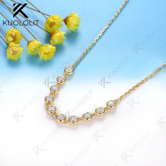 Kuololit 1CTW Lab Grown Diamonds Necklaces for Women Men Solid 585 14K 10K Yellow Gold Bezel Set for Anniversary Christmas Gifts