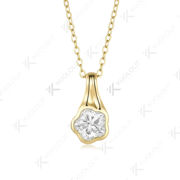 Kuololit 3CT Flower Moissanite Necklace for Women Solid 14K 10K Yellow Gold Plant Cut Pendant for Christmas Party Gift Classic