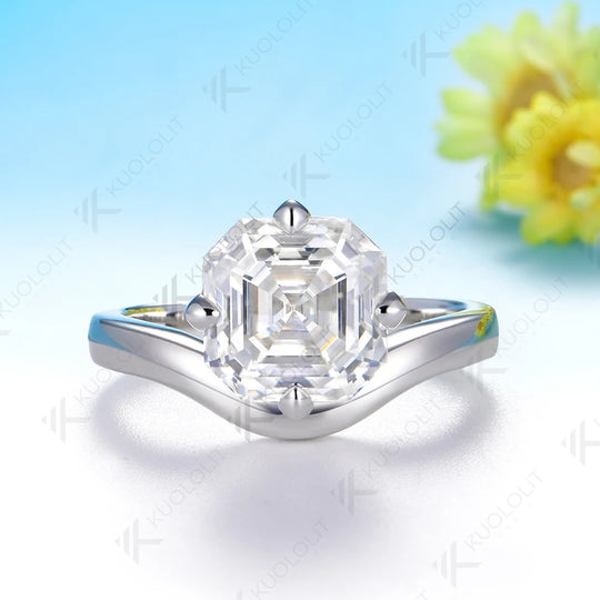 Kuololit 3.5CT Asscher Cut Moissanite Ring for Women Men Solid 14K 10K 925 Silver Yellow Gold for Anniversary Christmas Gifts