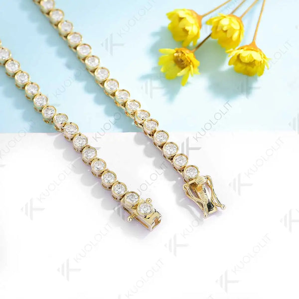 Kuololit 7CTW Lab Grown Emerald Tennis Necklace for Women Solid 18K 14K 10K Gold Moissanite Necklace for Party Christmas Gifts