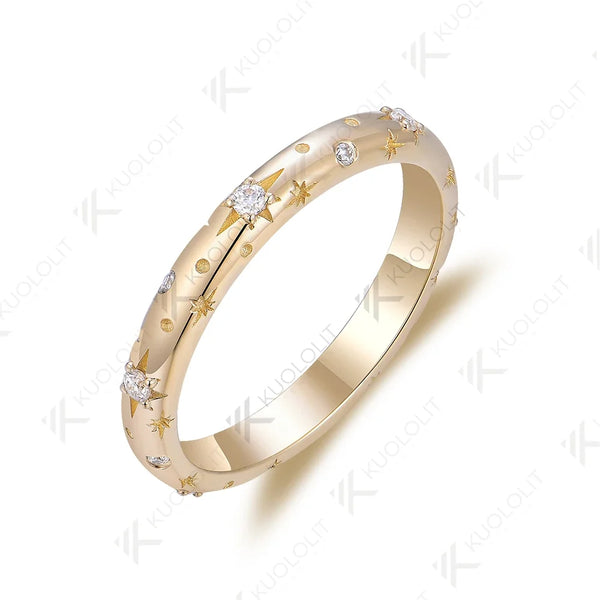 Kuololit Starburst Moissanite Band Rings for Women Men Solid 18K 14K 10K  Yellow Gold for Anniversary Engagement Gifts
