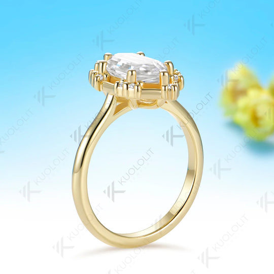 Kuololit 2.5CT Elonged Hexagon Cut Custom Ring for Women Solid 14K 10K 585 Yellow Gold Engagement Ring for Christmas Gift Party