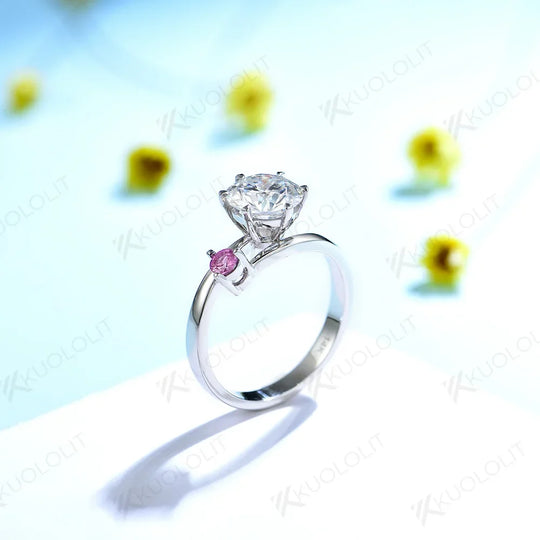 Kuololit 1.5CT Moissanite Ring for Women Soild 18K 14K 10K Sliver White Gold with Lab Grown Pink Sapphire for Engagement Wedding