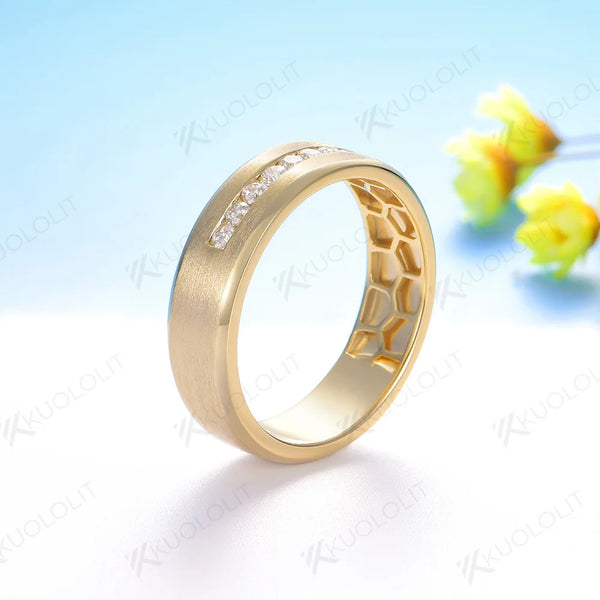 Kuololit PT900 0.27CTW Lab Diamond Brushed Band for Men WomenSolid Platinum 900 Gold for Engagement Wedding Band Christmas Gifts