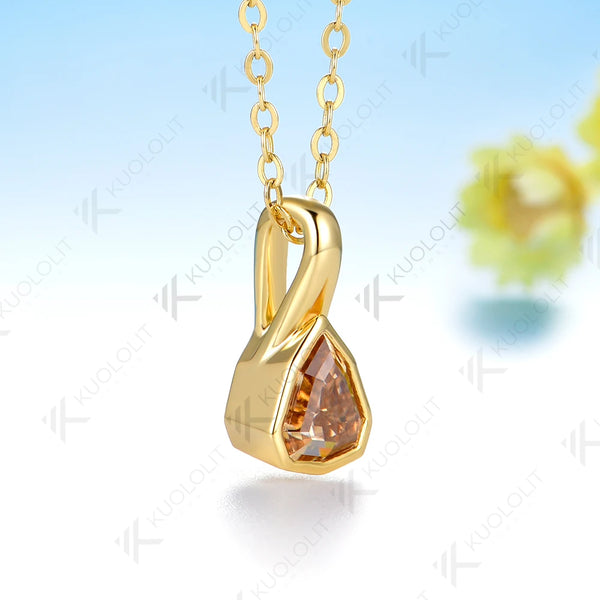 Kuololit 1CT Champagne Moissanite Necklace for Women Solid 14K 10K Yellow Gold Shield Cut Necklace for Engagement Christmas Gift