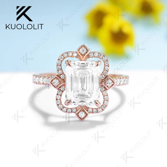 Kuololit 3CT Moissanite Engagement Ring for Women Solid 18K 14K 10K 585 Yellow Gold Emerald Ring for Anniversary Christmas Gifts