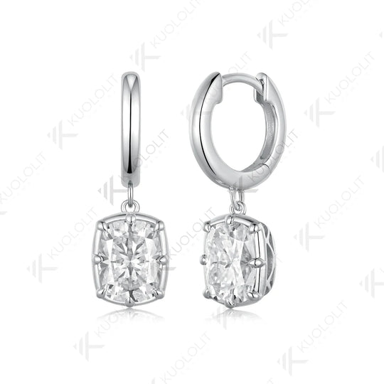 Kuololit 5CTW Enlonged Cushion Moissanite Earrings for Women Solid 14K 10K 585 Yellow Gold Clip Earring for Christmas Gift Party