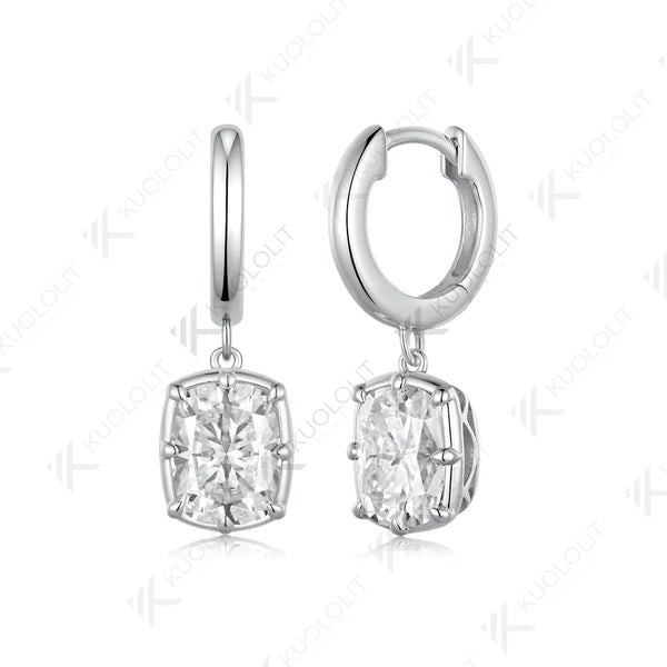 Kuololit 5CTW Enlonged Cushion Moissanite Earrings for Women Solid 14K 10K 585 Yellow Gold Clip Earring for Christmas Gift Party