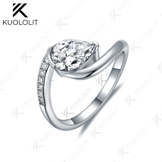 Kuololit 1CT IGI Lab Grown Diamond Ring for Women Solid 18K 14K 10K 585 White Gold Engagement D VS1 Diamond Ring for Christmas