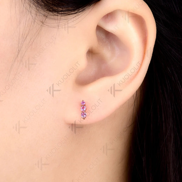 Kuololit 0.16CTW Lab Grown Pink Sapphire Custom Stud Earrings for Women Solid 14K10K Gold Silver Yellow Gold for Party Christmas
