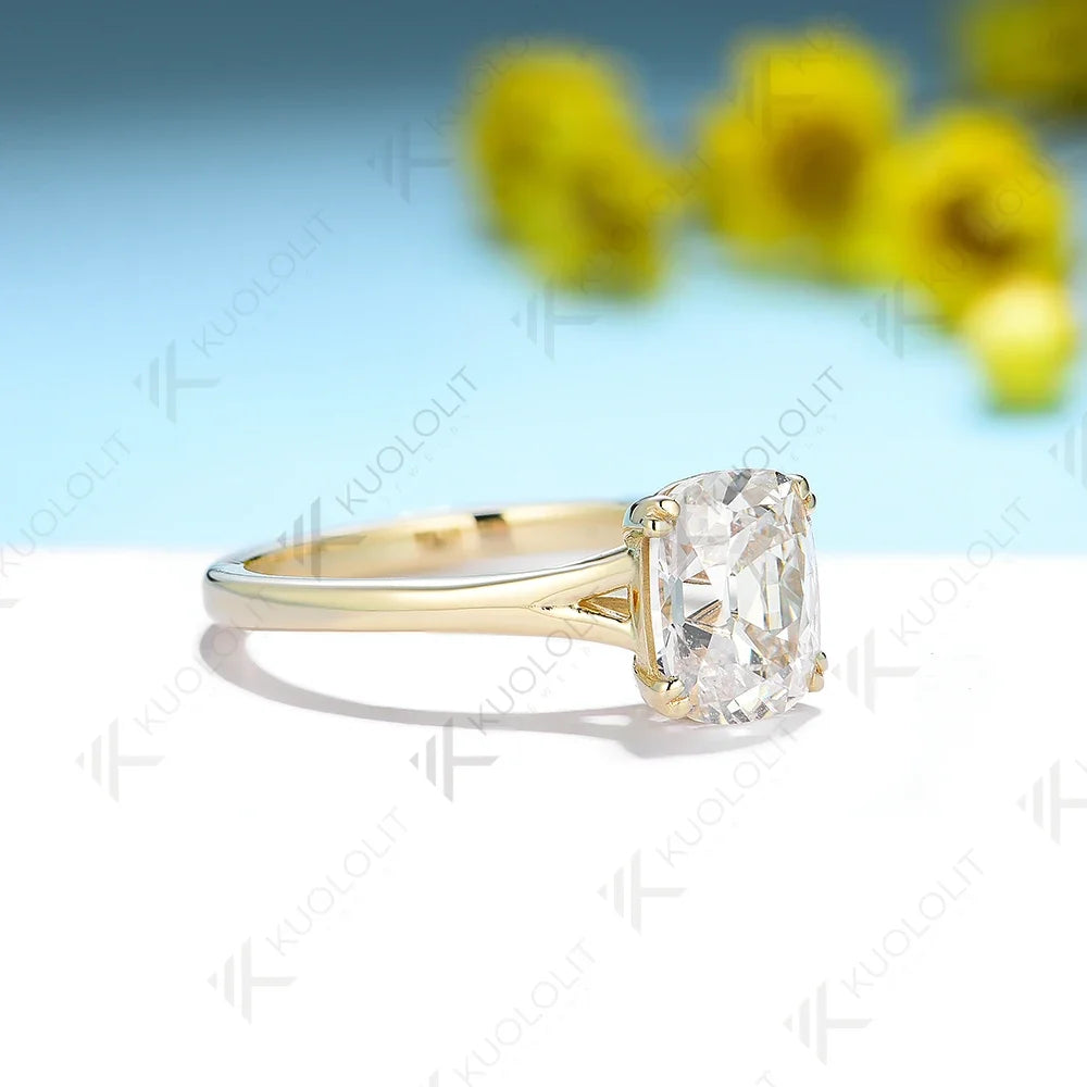Kuololit 3CT OMC Enlonged Cushion Moissanite Engagement Rings for Women PT950 Solid 14K 10K Yellow Gold for Engagement Wedding Christmas