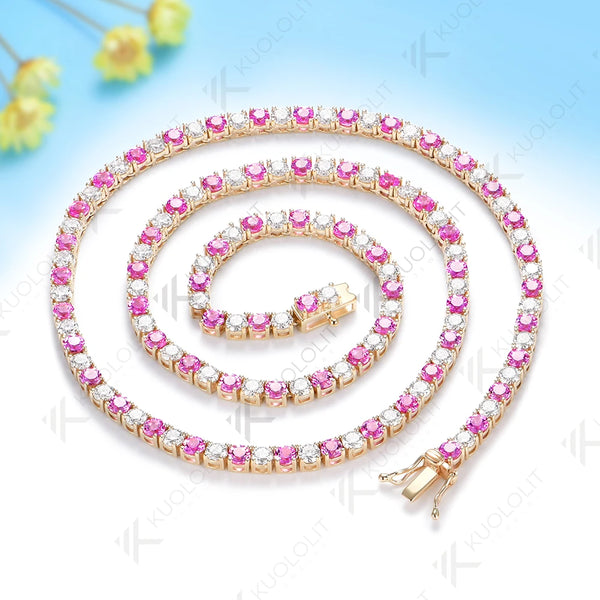 Kuololit 14CTW Lab Grown Pink Sapphire Moissniate Custom Necklace for Women 14K 10K Gold Necklace for Anniversary Christmas Gift