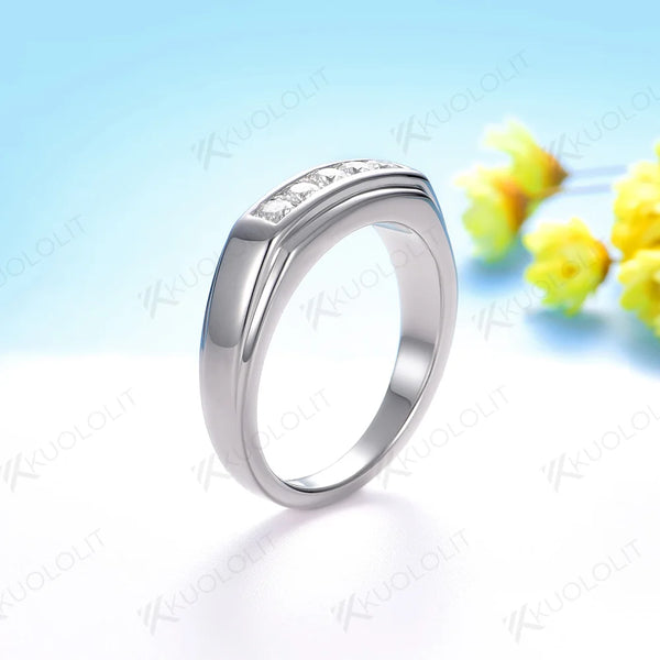 Kuololit 0.4CTW Moissanite Band for Men Women Solid 18K 14K 10K Gold Round Cut Brushed Ring for Anniversary Engagement Gifts