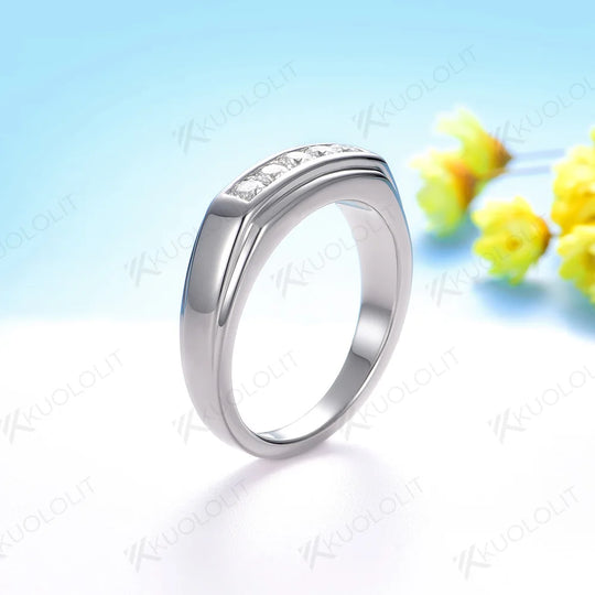 Kuololit PT900 0.4CTW Lab Grown Diamond Brushed Band for Men Women Solid Platinum 900 Gold for Engagement Wedding Band Christmas