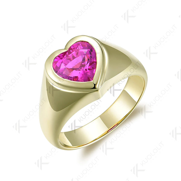 Kuololit 2.5CT Lab Grown Ruby Engagement Ring for Women Solid 18K 14K 10K 585 Yellow Gold Heart Ring for Anniversary Christmas