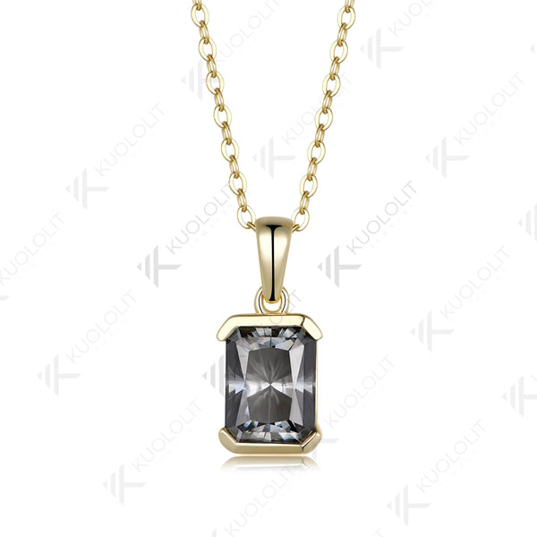 Kuololit 3CT Gray Moissanite Custom Necklace for Women Solid 585 14K 10K Yellow Gold Emerald cut Necklace for Christmas Party