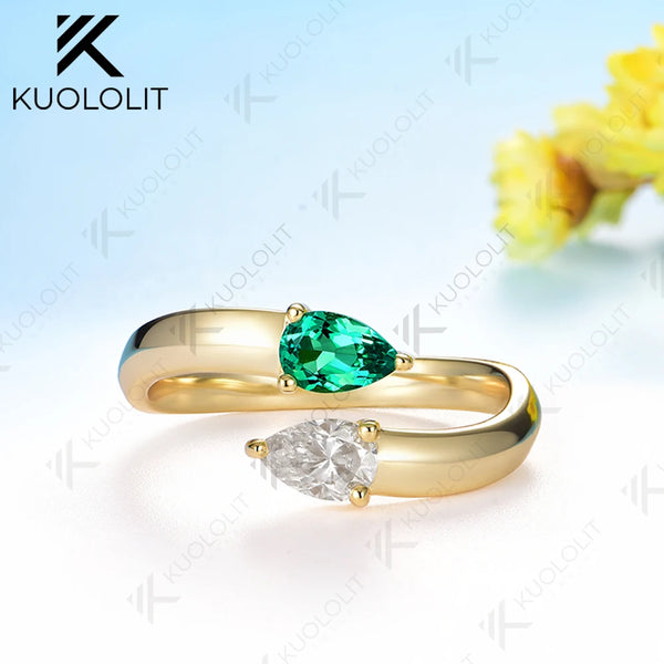 Kuololit 0.5CT Lab Grown Emerald Moissanite Snake Ring for Women Solid 18K 14K 10K 585 Yellow Gold Gemstone Ring for Christmas