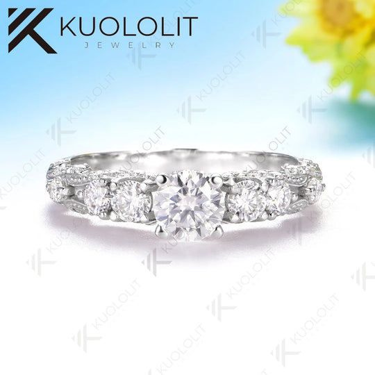 Kuololit 0.5CT Lab Grown Diamonds Ring for Women D VS1 for Women Solid 18K 14k 10K 585 White Gold for Engagement Christmas Gifts