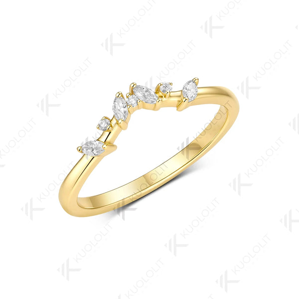 Kuololit  0.23CTW  Lab Diamond Wedding V Band for Women Solid 14K10K Yellow Gold Eternity Marquise Ring for Engagement Christmas