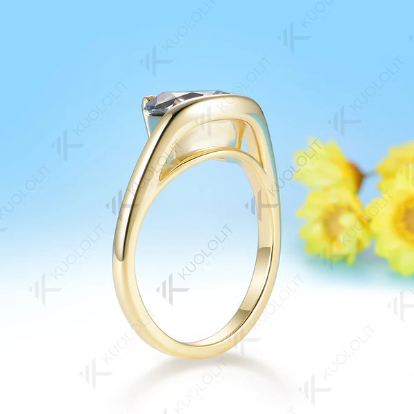 Kuololit 3CT Gray Moissanite Trillyon Cut Ring for Women Solid 14K 10K 585 Yellow Gold for Engagement Wedding Christmas Gifts