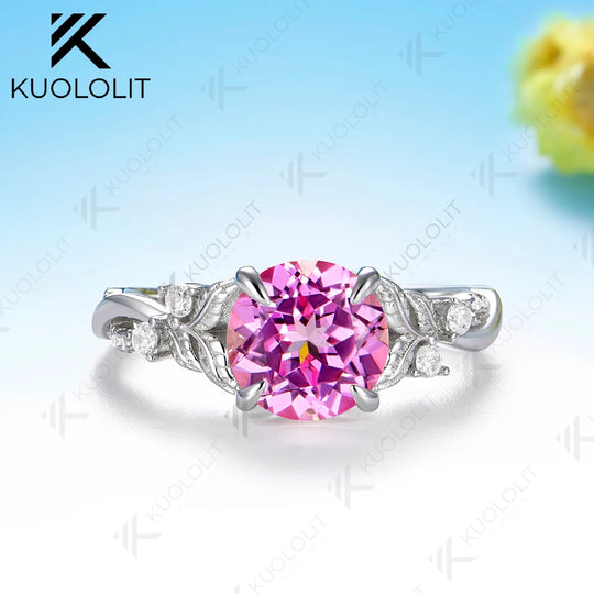 Kuololit 2CT Lab Grown Pink Sapphire Moissanite Ring for Women Solid 14K 10K 585 White Gold Ring for Engagement Christmas Gifts