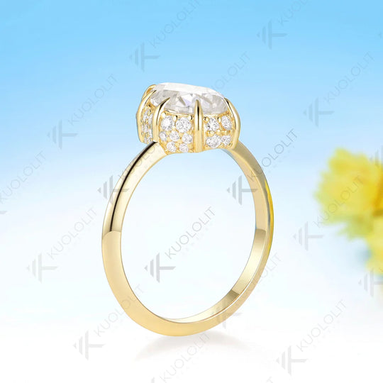 Kuololit 2CT Pear Cut Cyan Moissanite Rings for Women Solid 14K 10K 585 Yellow Gold Pear Cut for Engagement Christmas Gifts Party