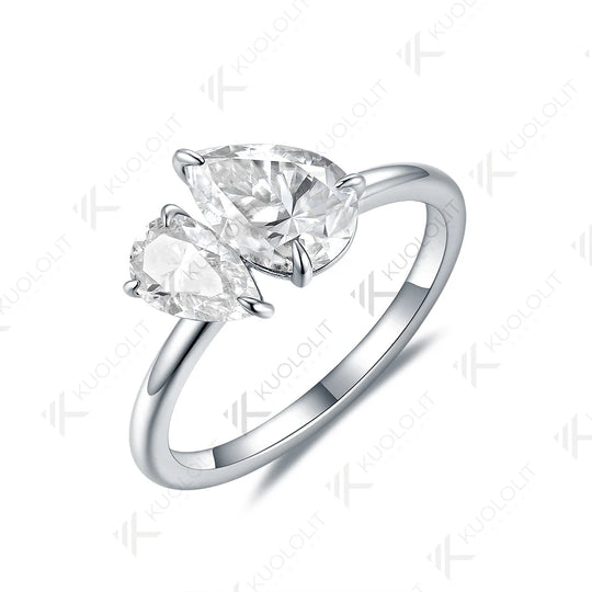 Kuololit 3CTW Pear Cut Moissanite Engagement Rings for Women Solid 18K 14K 10K White Gold for Party Anniversary Christmas Gift