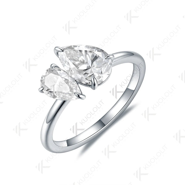 Kuololit 3CTW Pear Cut Moissanite Engagement Rings for Women Solid 18K 14K 10K White Gold for Party Anniversary Christmas Gift