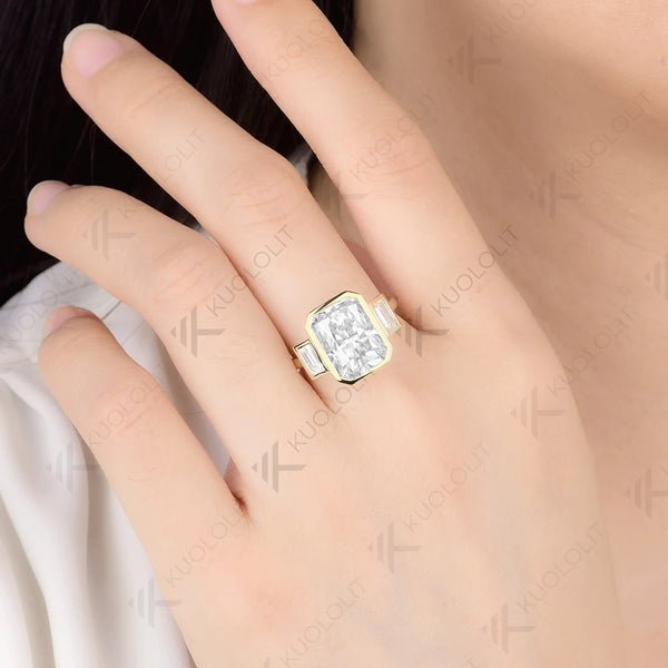Kuololit 6CT Radiant Cut Moissanite for Women Solid 14K 10K Yellow Gold Engagement Ring for Christmas Gifts Party Anniversary