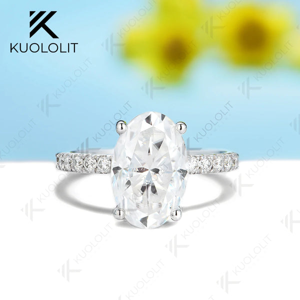 Kuololit 4ct Oval Moissanite Ring for Women Solid PT950 14K 10K White Gold Solitaire Engagement Wedding Promise Gift Christmas