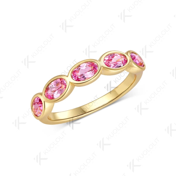 Kuololit 1.5CTW Lab Grown Pink Sapphire Ring for Women Men Solid 14K 10K Yellow Gold Wedding Band for Christmas Engagement Gift