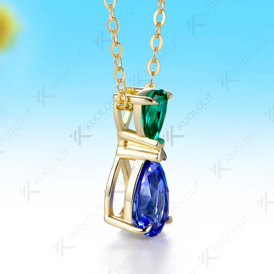 Kuololit 2CTW Lab Grown Emerald Sapphire Necklace for Women Solid 14K 10K Yellow Gold Custom Necklace for Christmas Anniversary