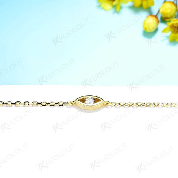 Kuololit 0.1CT Lab Grown Diamonds Bracelets for Women Men 585 18K 10K Eyes Adjustable Chains  for Engagement Party Christmas