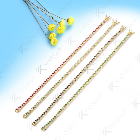 Kuololit Lab Grown Ruby Emerald Sapphire Moissanite Round 2.0MM Bracelet for Women Solid 14K 10K 585 Round D VVS1 Bracelet for Christmas