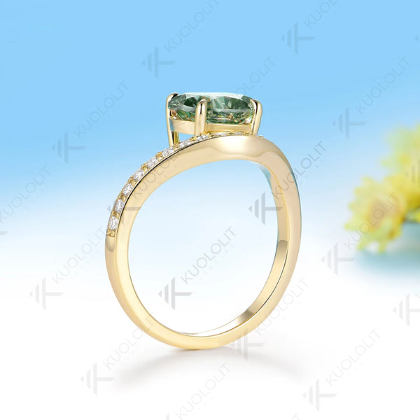 Kuololit 2CT Cyan Oval Moissanite Custom Ring for Women Men Solid 14K 10K 585 Yellow Gold Engagement Ring for Christmas Gifts