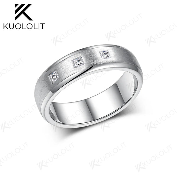 Kuololit 0.24CTW Moissanite Princess Cut Brushed Band for Men Women 925 Sliver Solid14K 10K Gold Ring for Anniversary Engagement