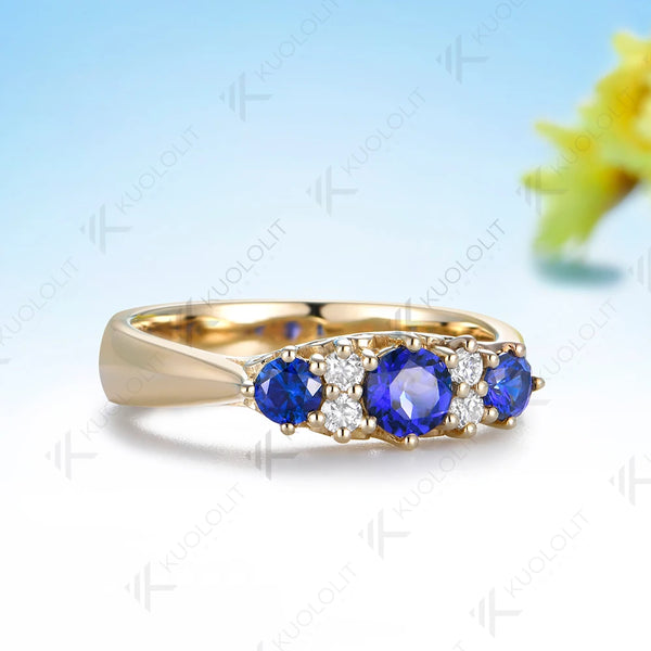 Kuololit 0.5CTW Lab Diamonds Blue Sapphire Ring for Women Solid 14K 10K 585 Yellow Gold Blue Ring for Engagement Christmas Gifts