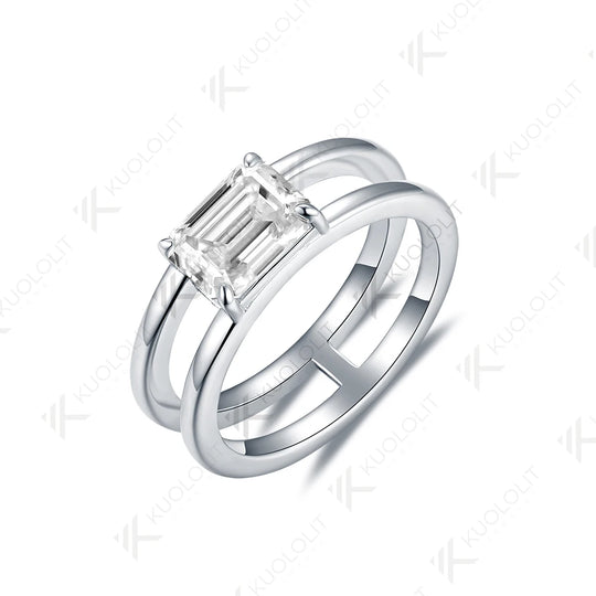 Kuololit 2CT Emerald Cut Moissanite Ring for Women Pure 18K 14K 10K Gold Ring for Anniversary Engagement Gifts Christmas Classic