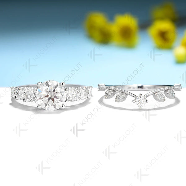 Kuololit 2CT Moissanite Rings for Women Solid 14K 10K 585 White Gold 925 Silver PT950 Set Rings for Engagement Wedding Christmas