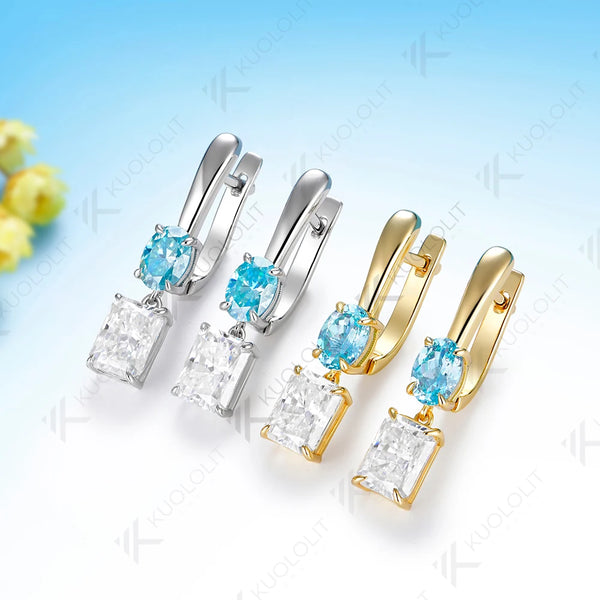 Kuololit 7CTW Paraiba Moissanite Custom Earrings for Women Solid 14K 10K585 Yellow Gold Hoop Earrings for Christmas Gifts Party