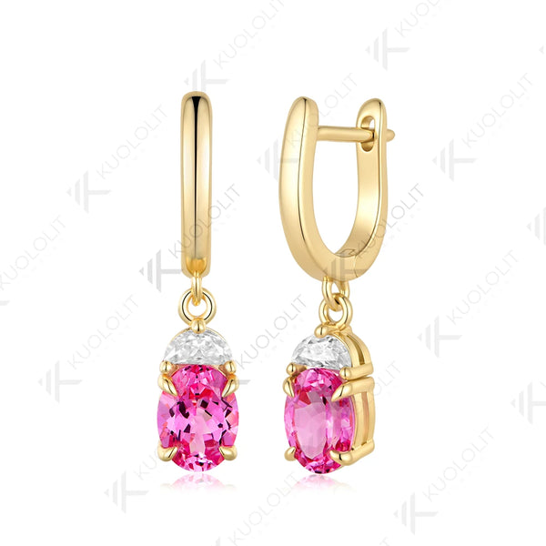 Kuololit 3CTW Lab Grown Pink Sapphire Custom Stud Earrings for Women Solid 14K 10K 585 Yellow Gold Oval Cut for Christmas Gifts