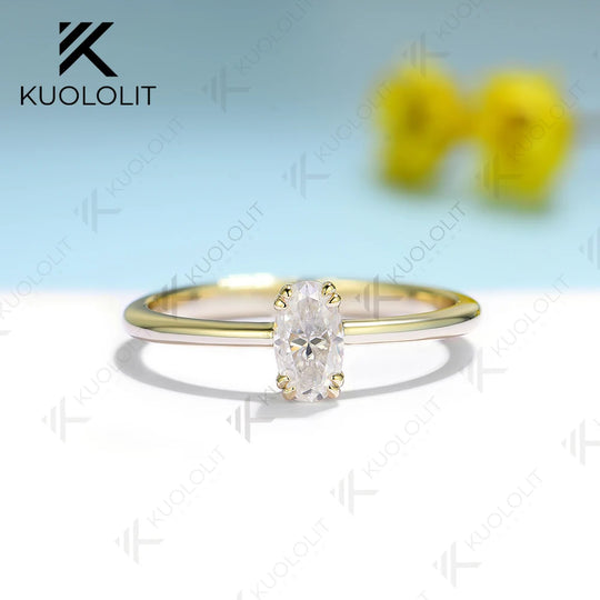 Kuololit 0.5CT Oval Lab Diamond Engagement Ring for Women Solid 18K 14K 10K 585 Yellow Gold Solitaire Ring for Christmas NGIC