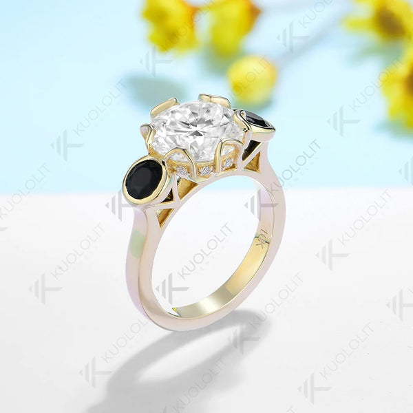Kuololit 3CT Moissanite Rings for Women Solid 18K 14K Yellow Gold Black Moissanite Ring for Engagement Christmas Anniversary