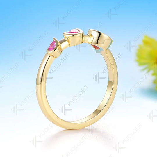 Kuololit 1.1CTW Lab Grown Pink Sapphire Custom Ring for Women Men Solid 10K 14K Yellow Gold for Anniversary Christmas Gift Party