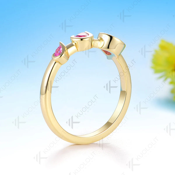 Kuololit 1.1CTW Lab Grown Pink Sapphire Custom Ring for Women Men Solid 10K 14K Yellow Gold for Anniversary Christmas Gift Party