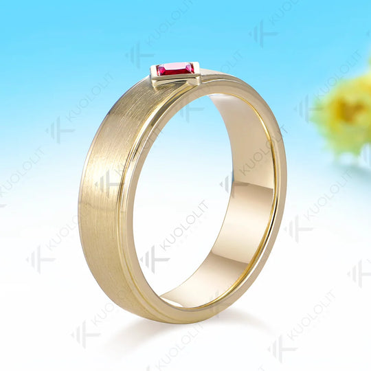 Kuololit Lab Grown Ruby Custom Band Ring for Women Men Solid 14K 10K 585 Yellow Gold 6mm Wedding Band for Christmas Gifts Party