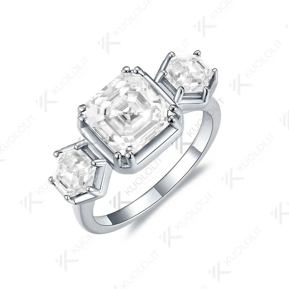 Kuololit 2.5CT Moissanite Rings for Women Solid 10K 14K 585 Yelllow Gold Asscher Ring for Engagement Anniversary Engagement Gift