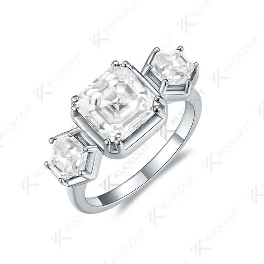 Kuololit 2.5CT Moissanite Rings for Women Solid 10K 14K 585 Yelllow Gold Asscher Ring for Engagement Anniversary Engagement Gift