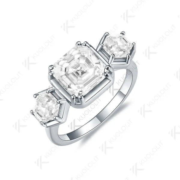 Kuololit 2.5CT Moissanite Rings for Women Solid 10K 14K 585 Yelllow Gold Asscher Ring for Engagement Anniversary Engagement Gift